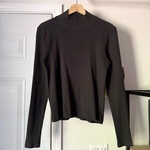 back beat co. washed black organic cotton rib ribbed terry mock neck tee top